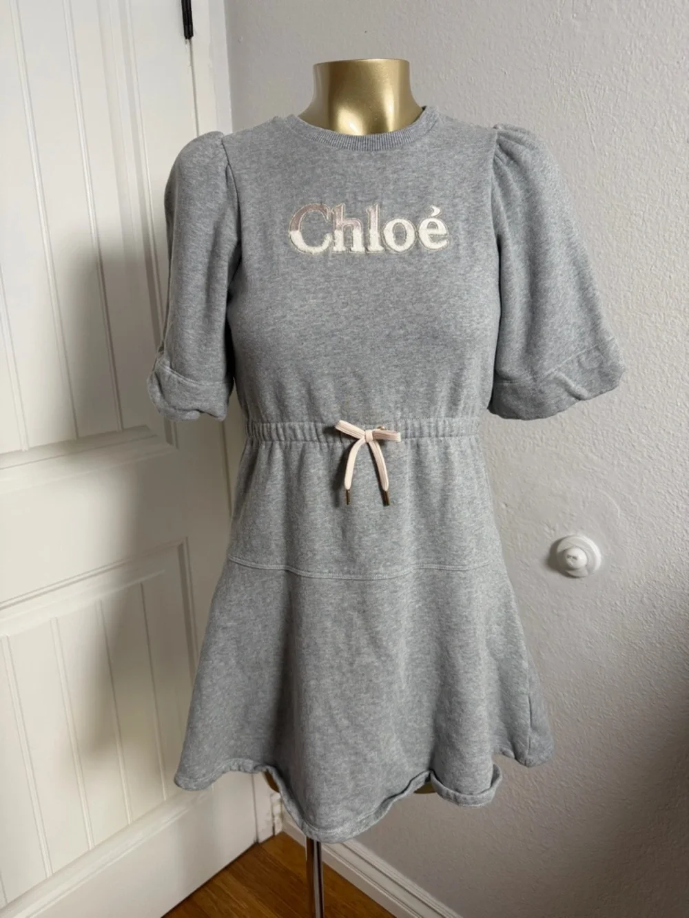 Chloé Gray Dress with Metallic Logo